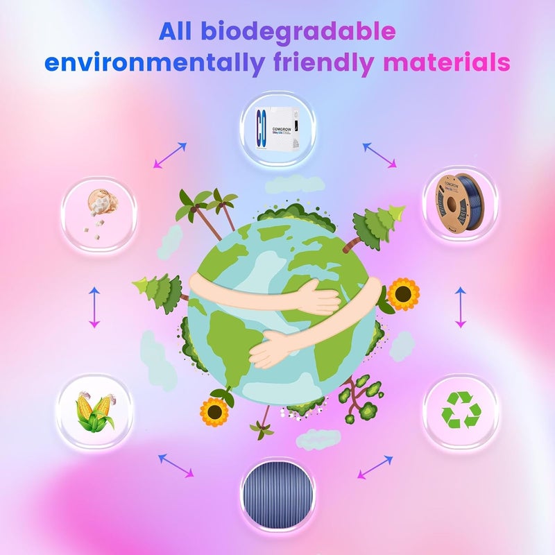 Comgrow Silk Shiny Rainbow Multi-Color 3D Printer Filament, 3D Printing Materials Silk PLA 1.75mm, 3D Printing Filament +/-0.02mm, 250g X 4 Spool - Image 5